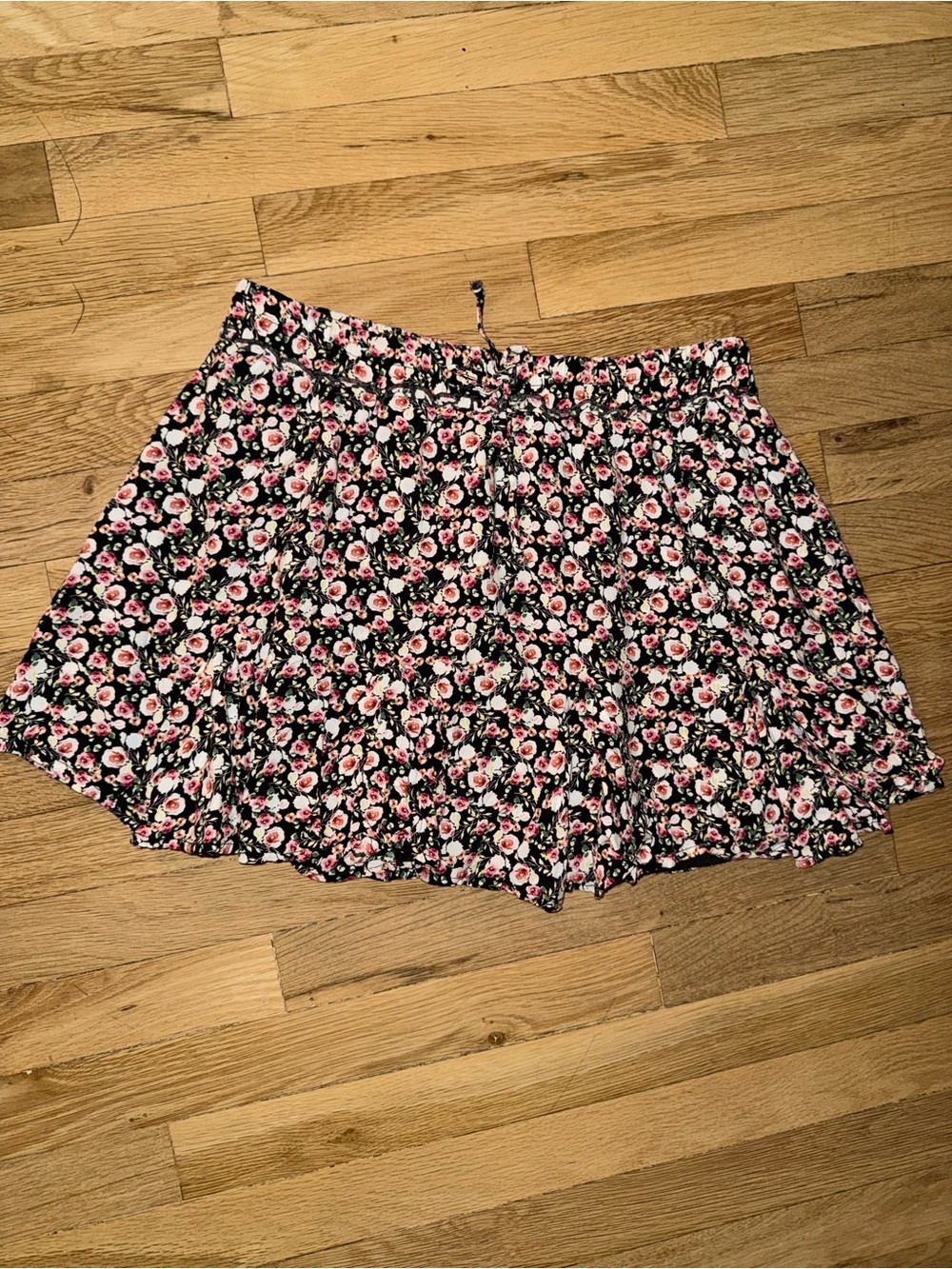 Trixxi Floral Black and Pink Ruffle Hem Skirt